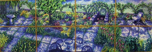Oil painting of a patio in Chateauneuf de Grasse, France